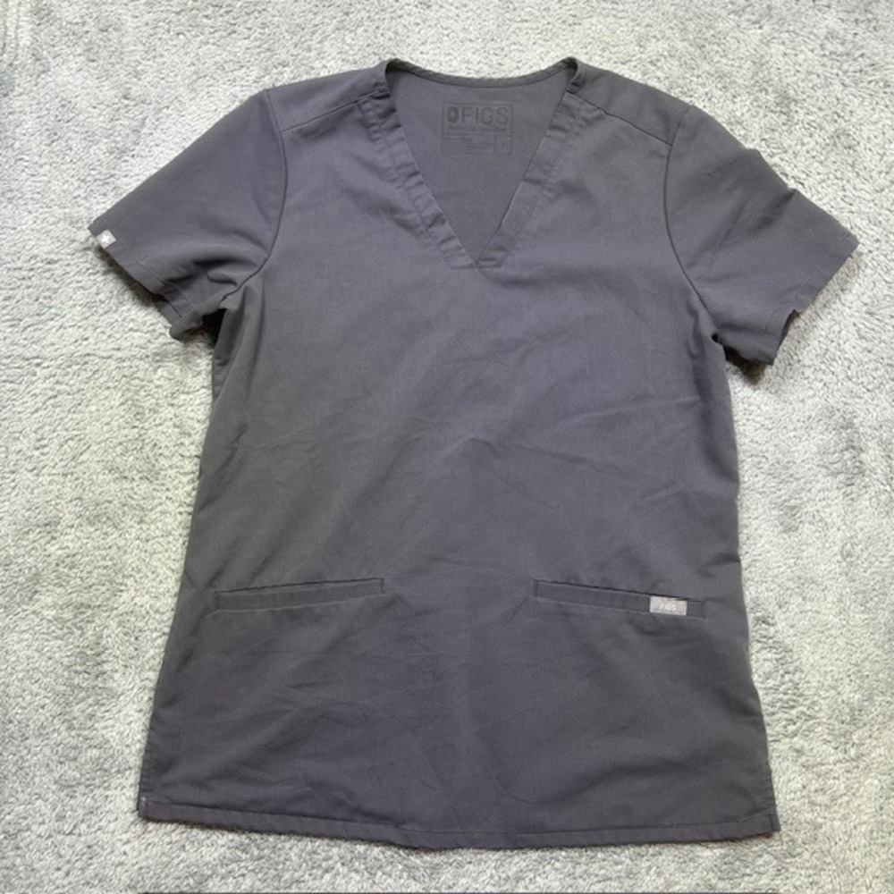 Figs Casma 3‎ Pocket Scrub Top Womens S Gray Technical Collection Nurse Medical